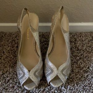 Lulu Townsend, silver sparkly 4 inch heels
